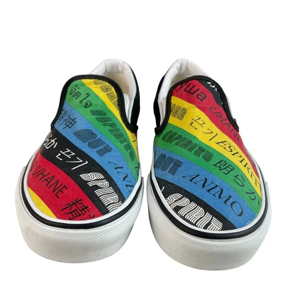Vans‎ Women’s Slip‑On Sneakers 6.5 Multicolor Stripe Spirit Print Canvas Shoes